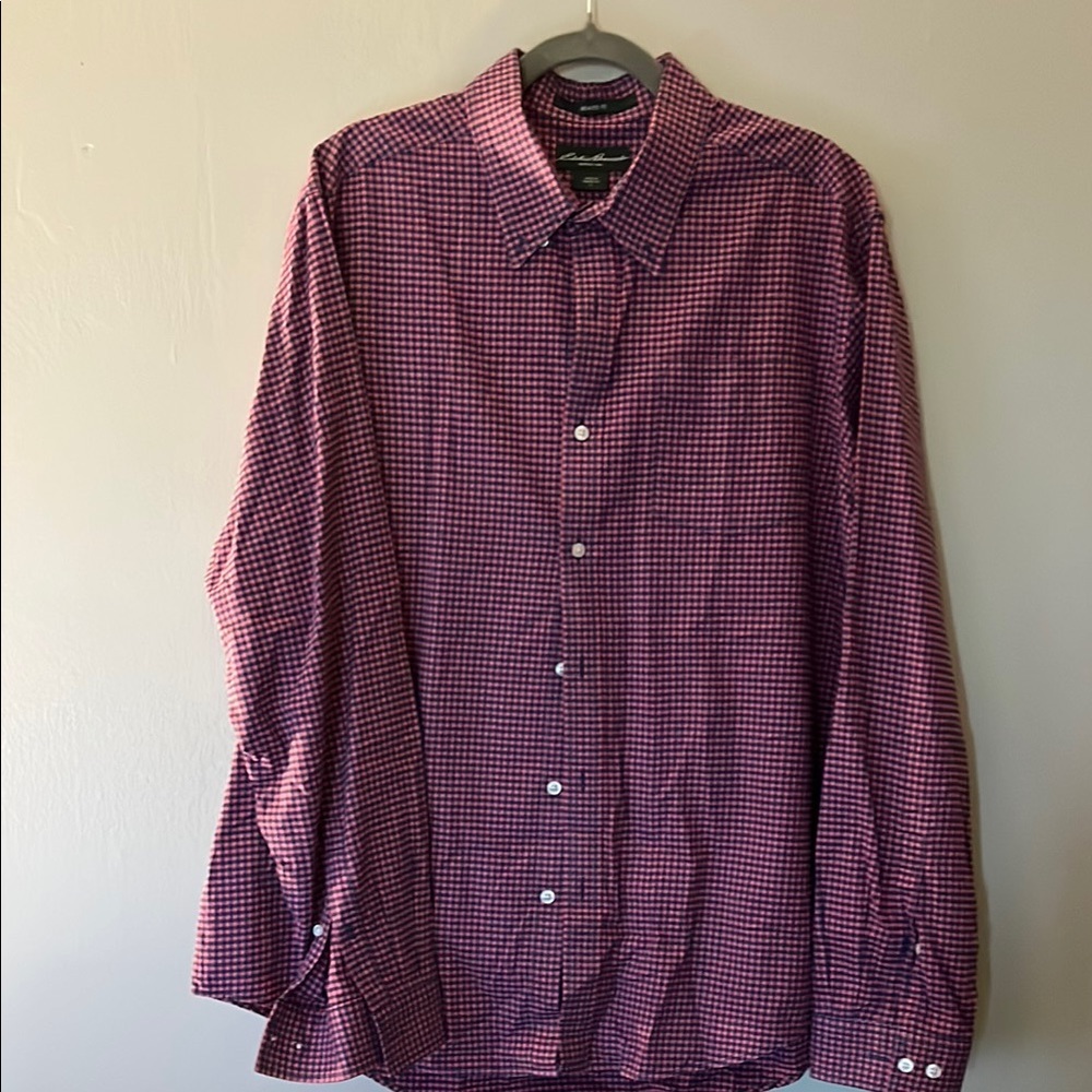 Eddie Bauer Pink and Blue Casual Button Down Shirt with Classic Style